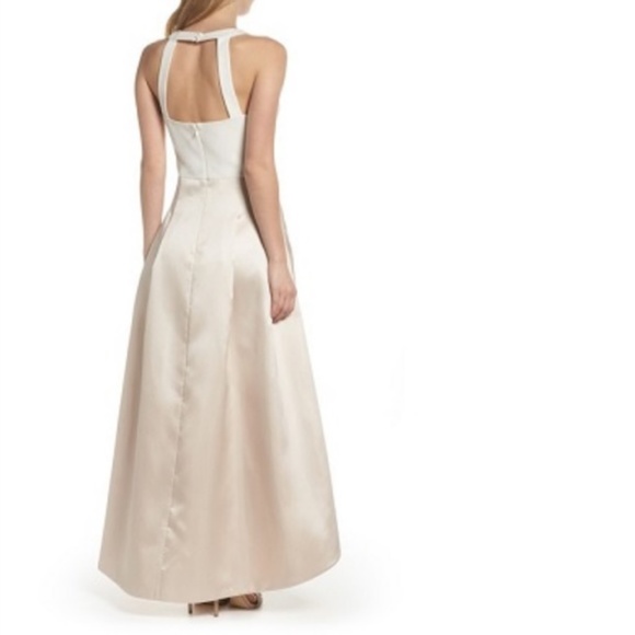 NEW ELIZA J Asymmetrical CHAMPAGNE Two Tone CREPE & MIKADO High Low DRESS GOWN 4 - Picture 8 of 13